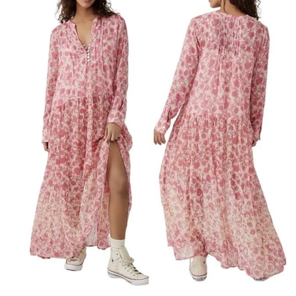 Free People See It Through Maxi Floral Long Sleeve Dress